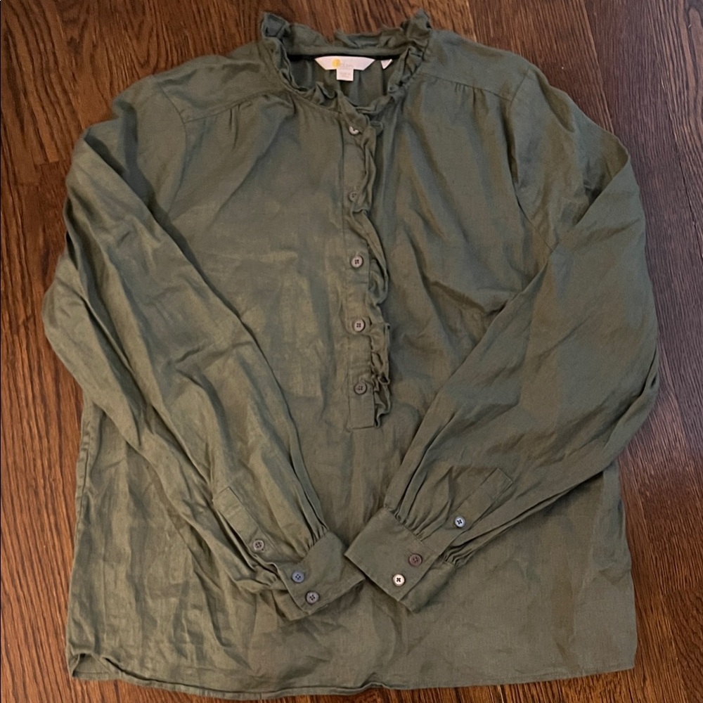 Boden Green Linen Long Sleeve Top